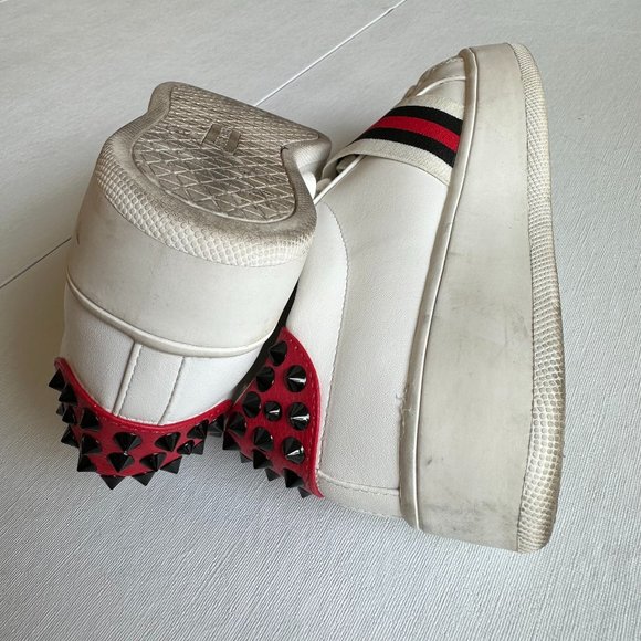 Steve Madden White Platform Sneakers w/ Red & Black Stripe Detail/Studs Size 6 - Picture 3 of 9